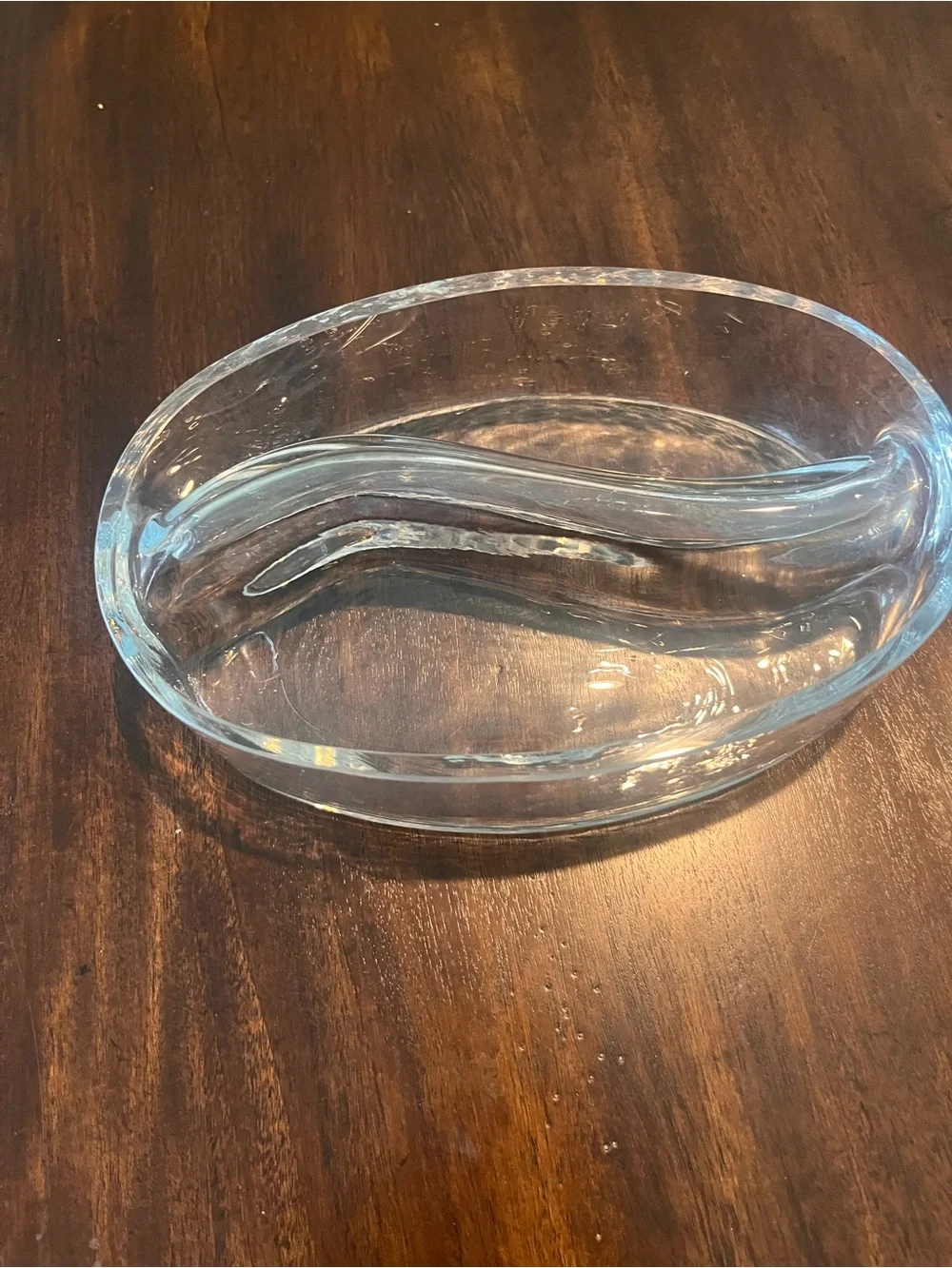Clear Glass Decorative Dish with Curved Divider